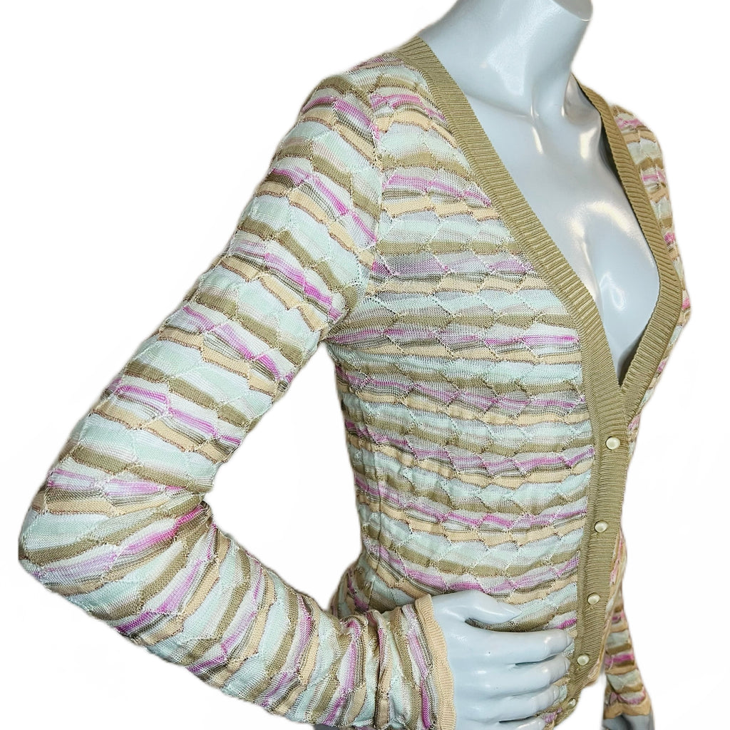 M Missoni Knit Cardigan with Metallic Threads — vintage Missoni top in orange, brown, beige