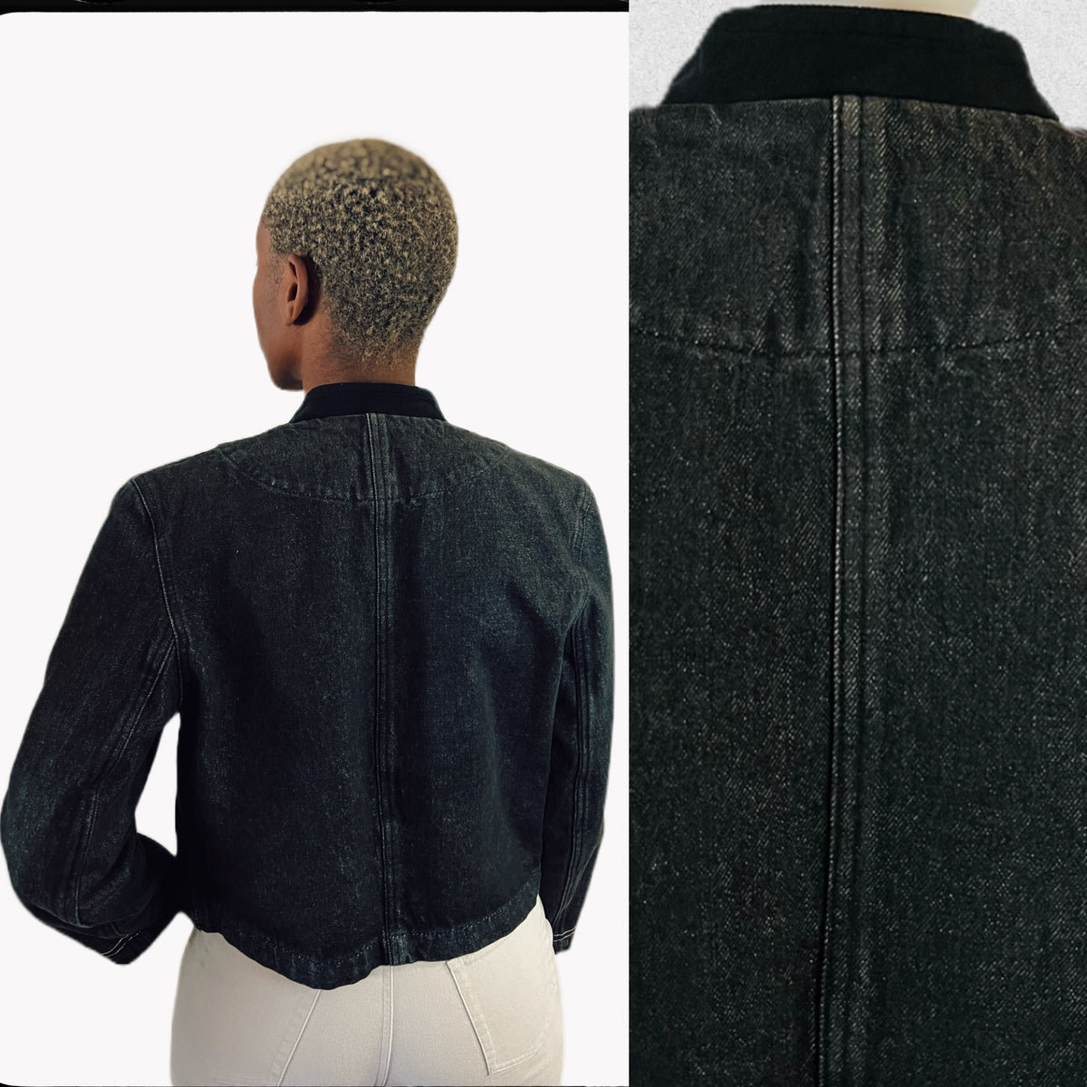 Kenzo Black Denim Fringe Jacket with Gold Embroidery — vintage Kenzo jacket in black, gold, blue