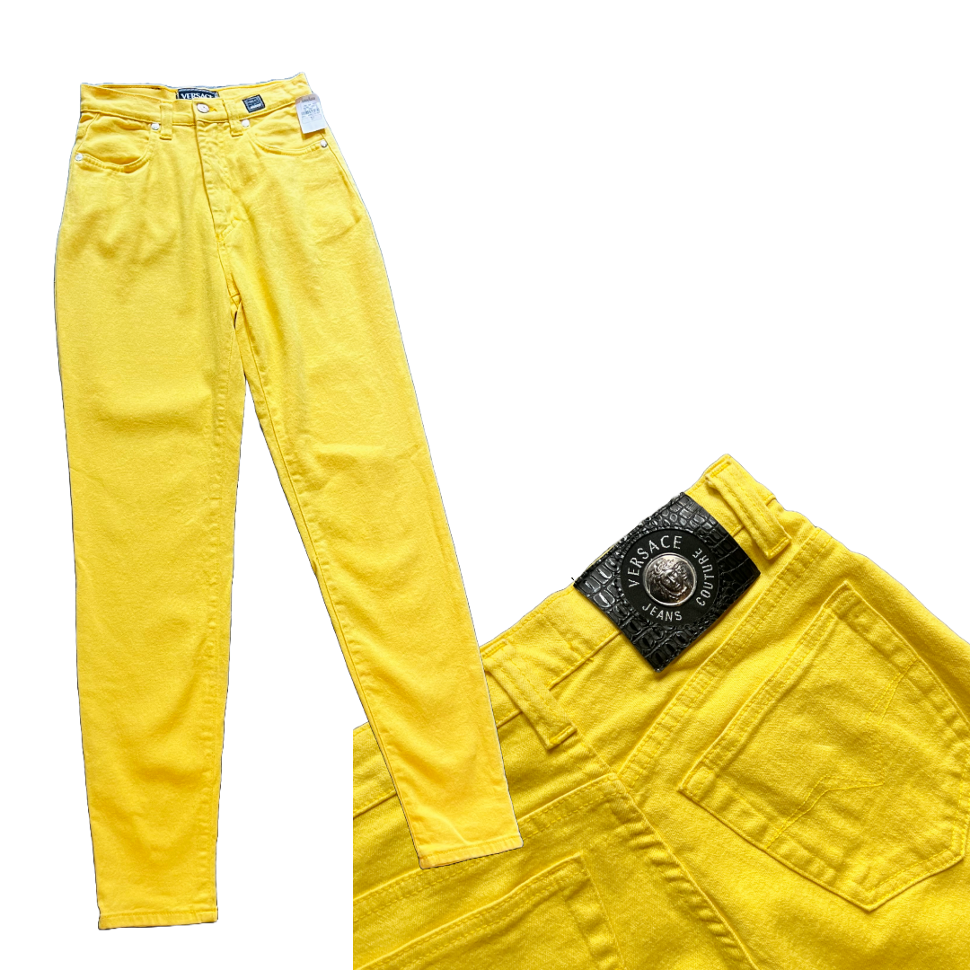 Versace Jeans Couture 90s Yellow Jeans — vintage 1990s Versace bottoms in yellow