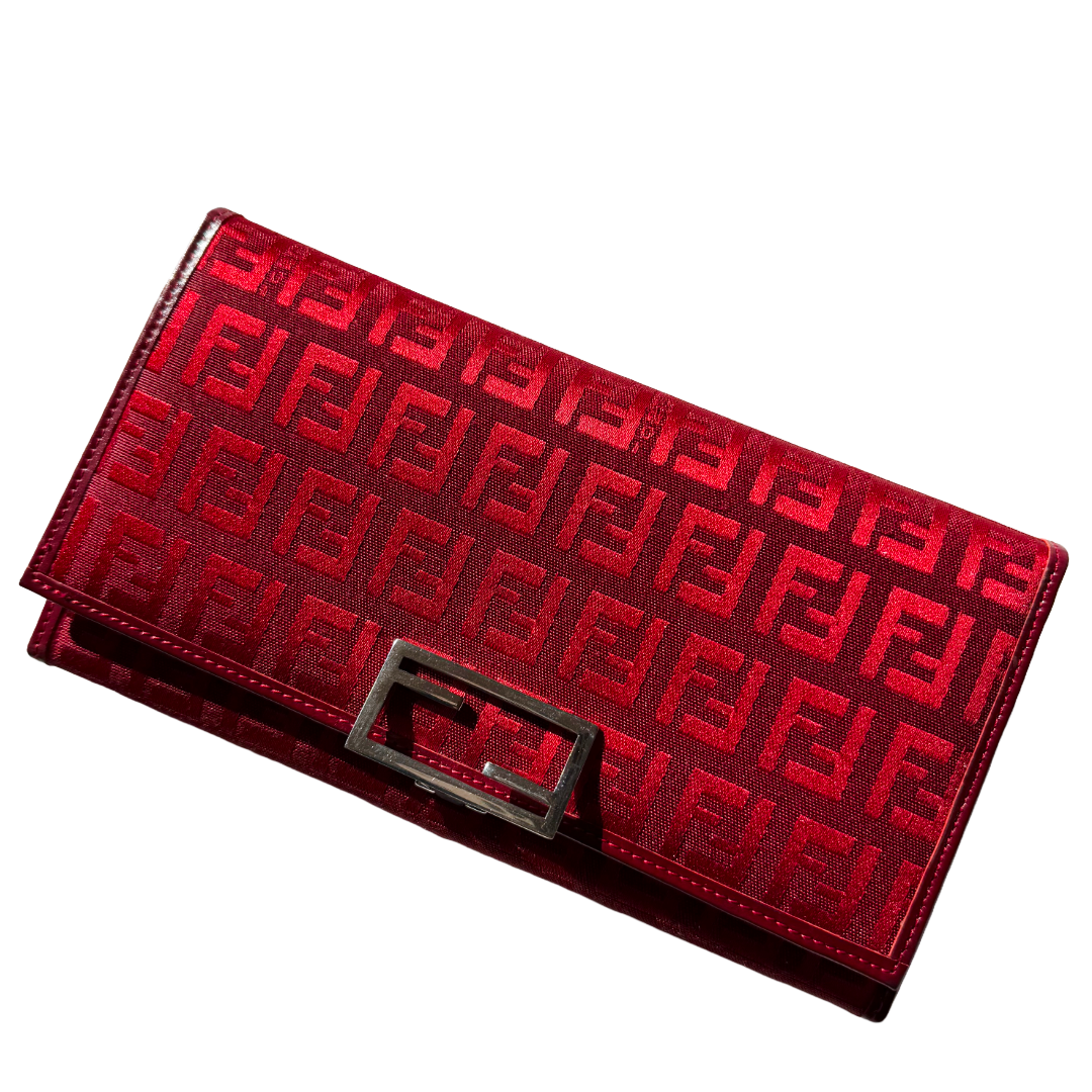 Fendi Red Zucca Long Wallet — vintage Fendi bag in red
