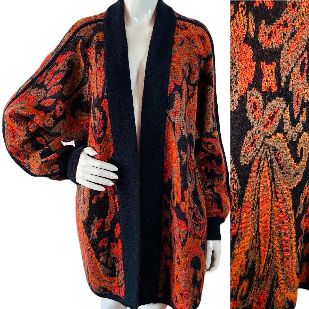 Escada Cardigan Mohair Knit Sweater w Pockets — vintage Escada knit in black