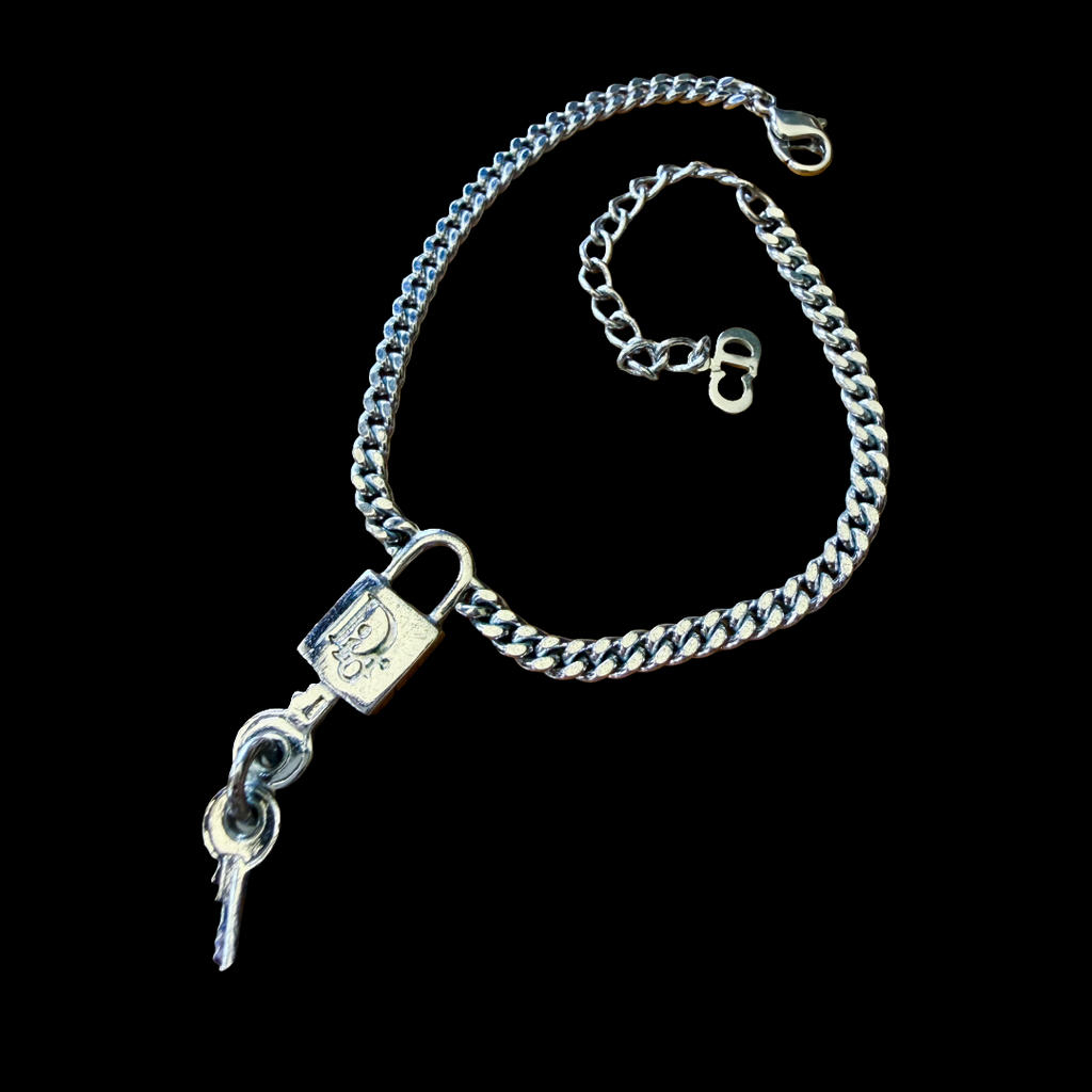 Christian Dior Silver Lock and Key Charm Chain Bracelet Galliano — vintage 2000s Christian Dior jewellery in silver