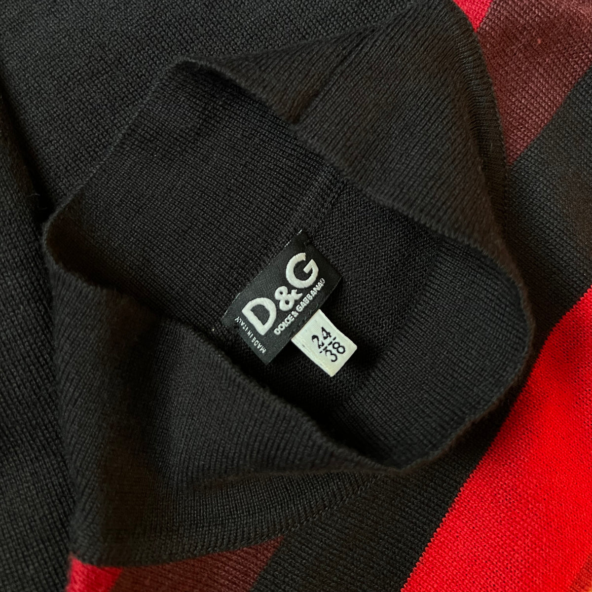 D&G 90s Striped Mock Neck Knit Top — vintage 1990s D&G top in black, red