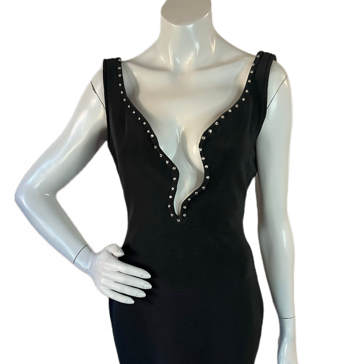 Tadashi Sculptural Neckline Studded Black Dress — vintage Tadashi dress in black