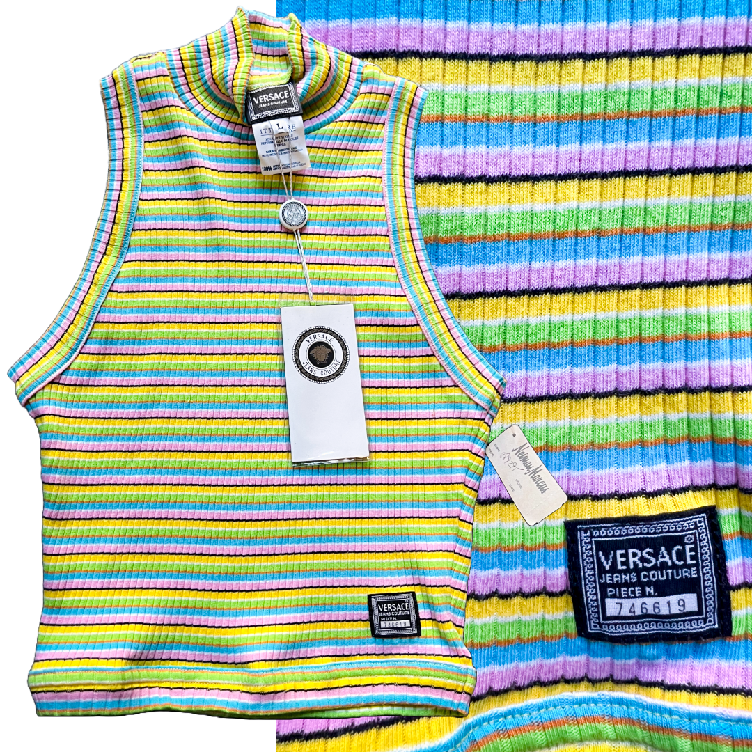 Versace JC Candy Striped Cotton Tank — vintage 1990s Versace top