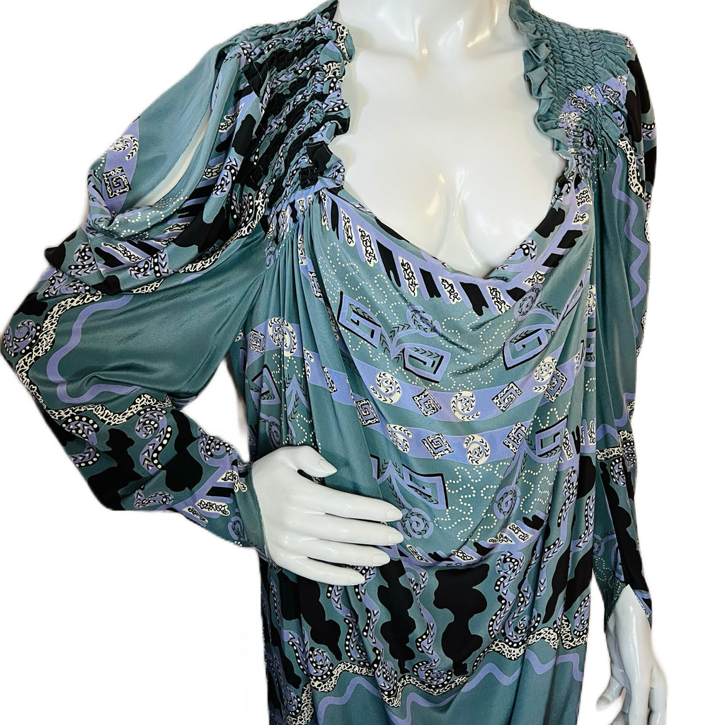 Zandra Rhodes London Blue Silk Dress — vintage Zandra Rhodes dress in blue