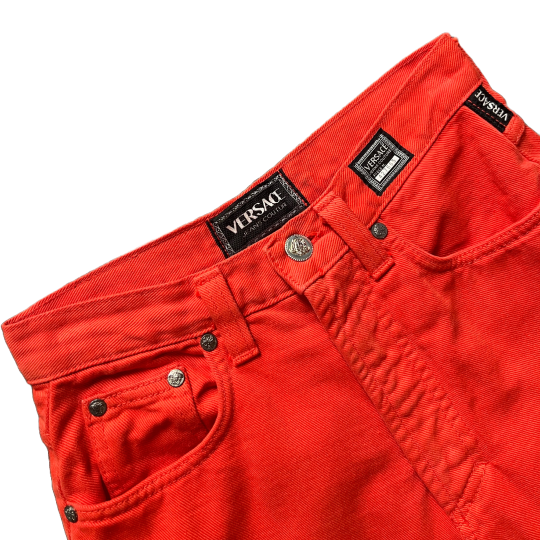 Versace Jeans Couture 90s Orange Jeans — vintage 1990s Versace bottoms in orange