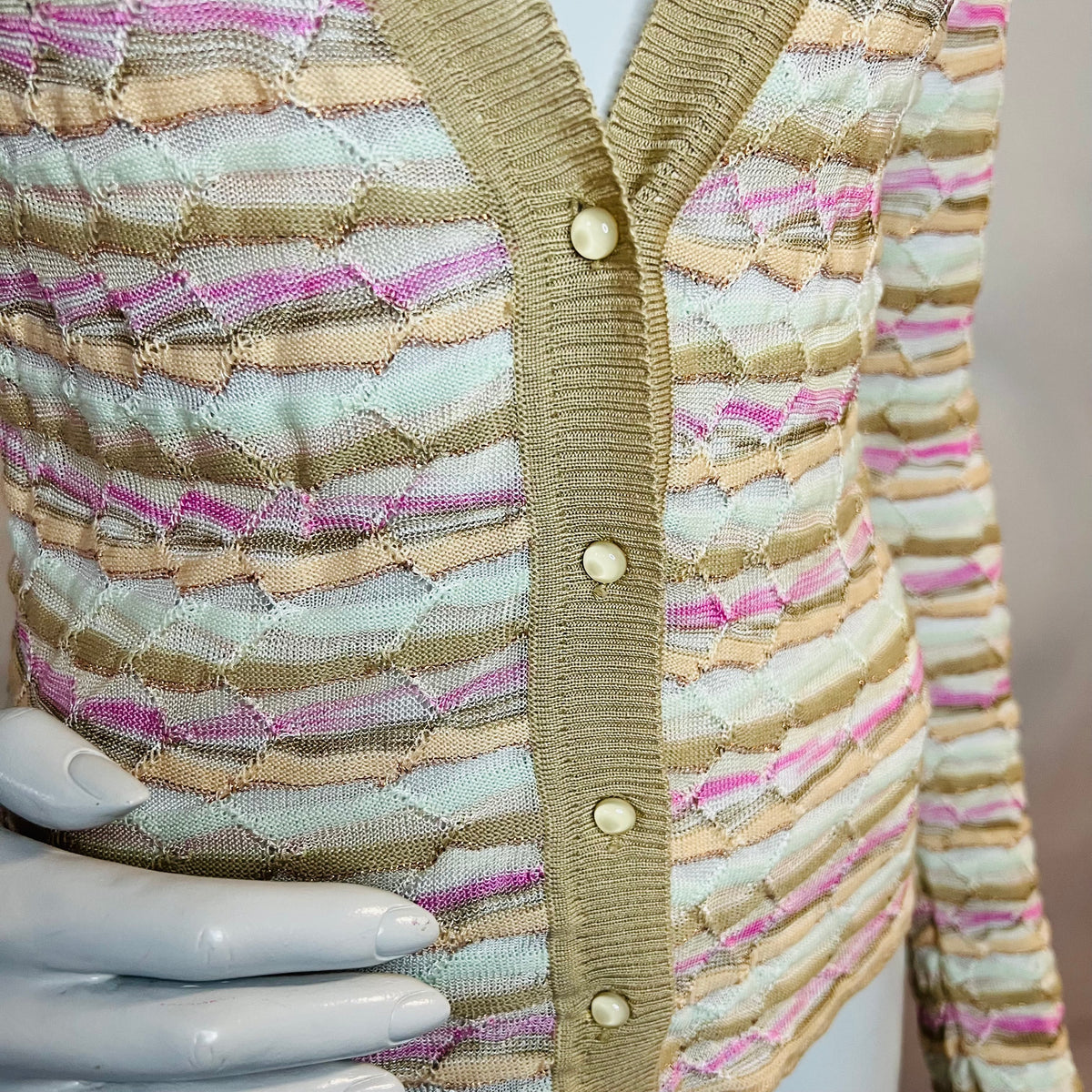 M Missoni Knit Cardigan with Metallic Threads — vintage Missoni top in orange, brown, beige