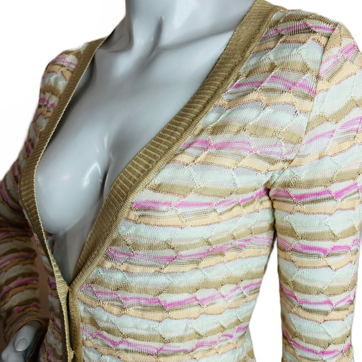 M Missoni Knit Cardigan with Metallic Threads — vintage Missoni top in orange, brown, beige