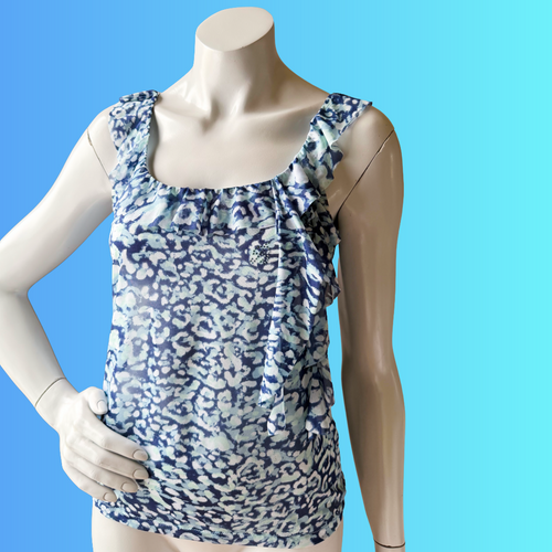 Blumarine Sheer Blue Ruffle Tank — vintage 2000s Blumarine top in blue
