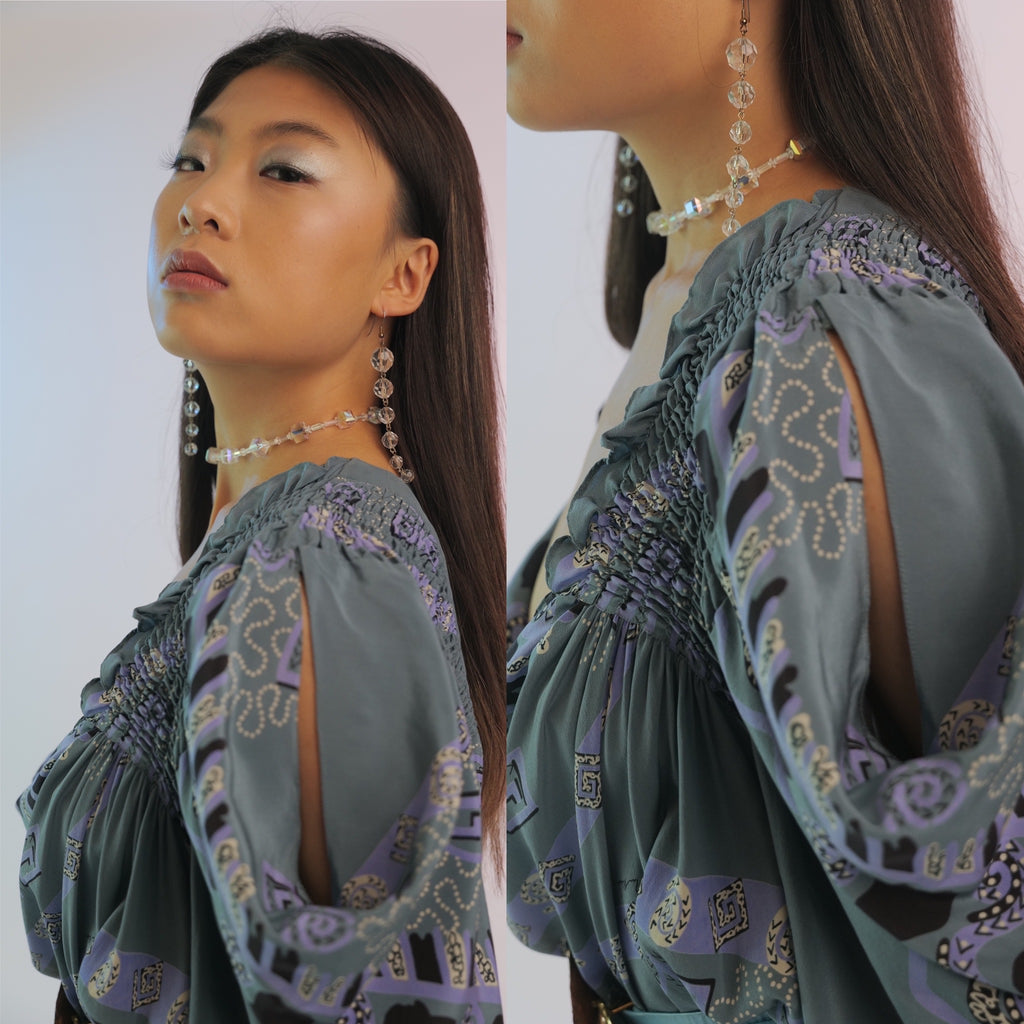 Zandra Rhodes London Blue Silk Dress — vintage Zandra Rhodes dress in blue