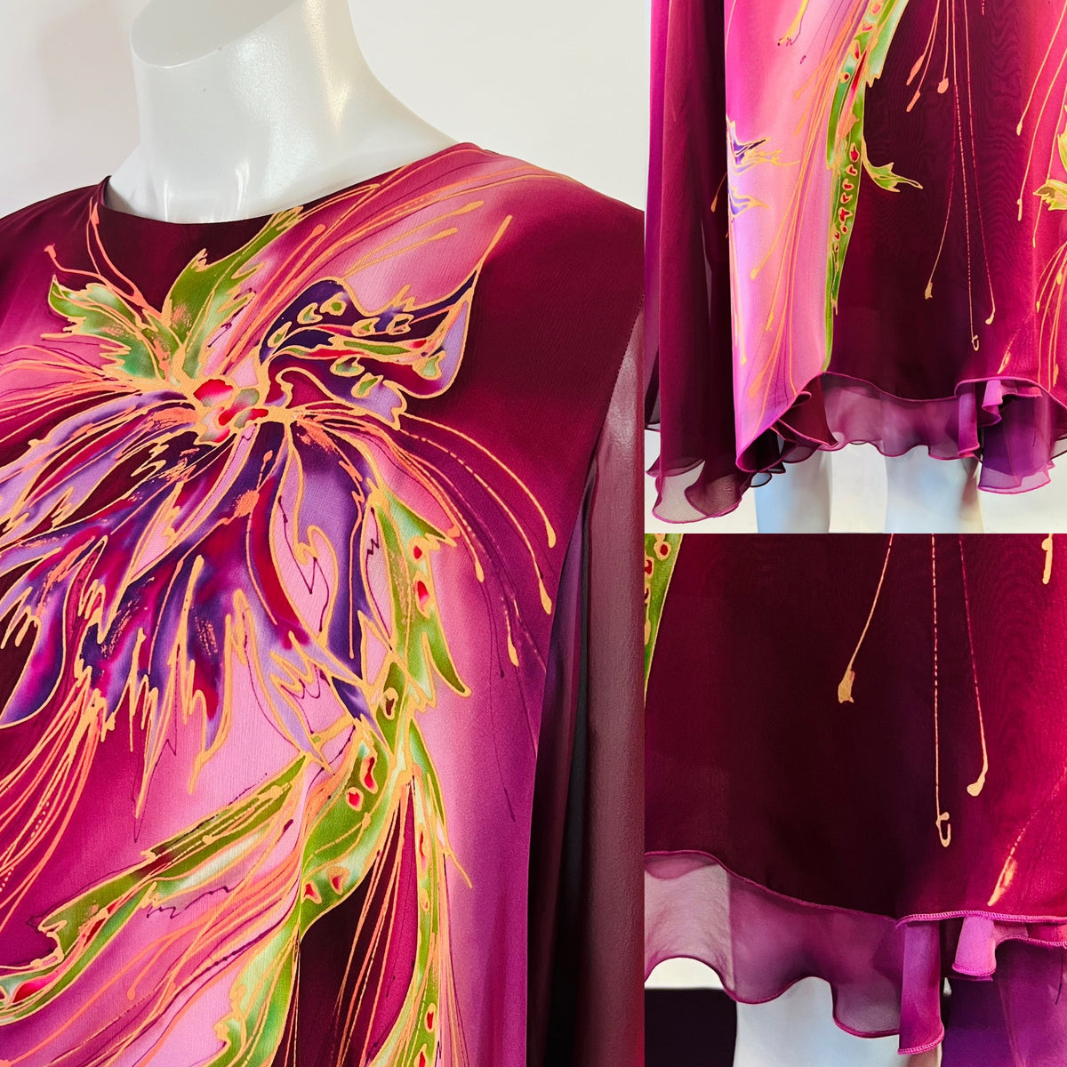 Yolanda Lorente for Imagnin Hand Painted Silk Dress — vintage Yolanda Lorente dress in multicolour