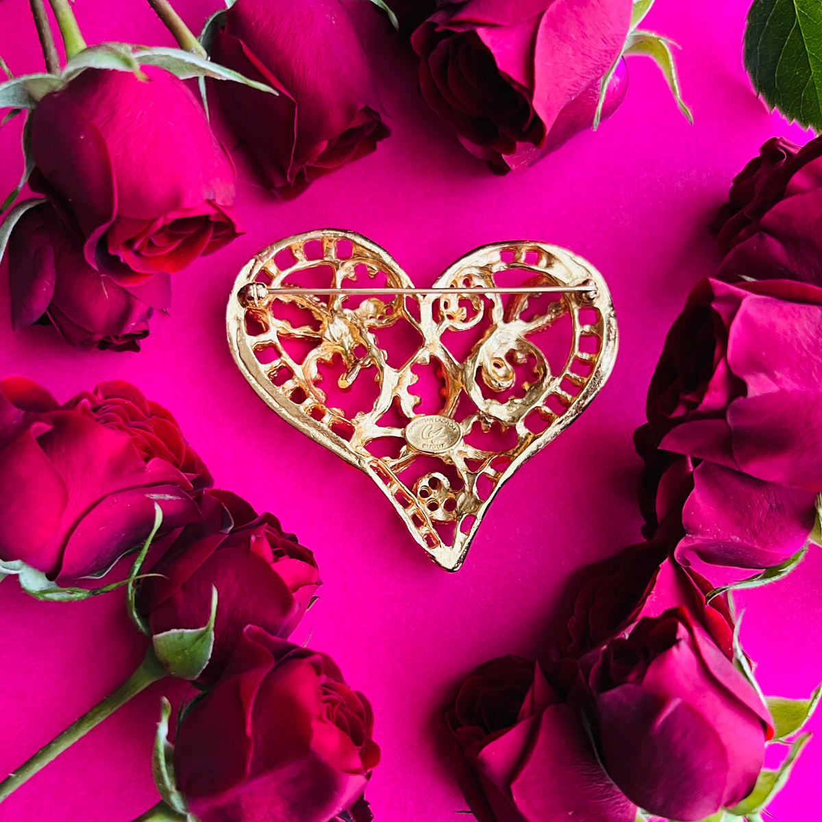 Christian Lacroix Bijoux Signed Gold Heart Brooch — vintage Christian Lacroix jewellery in gold