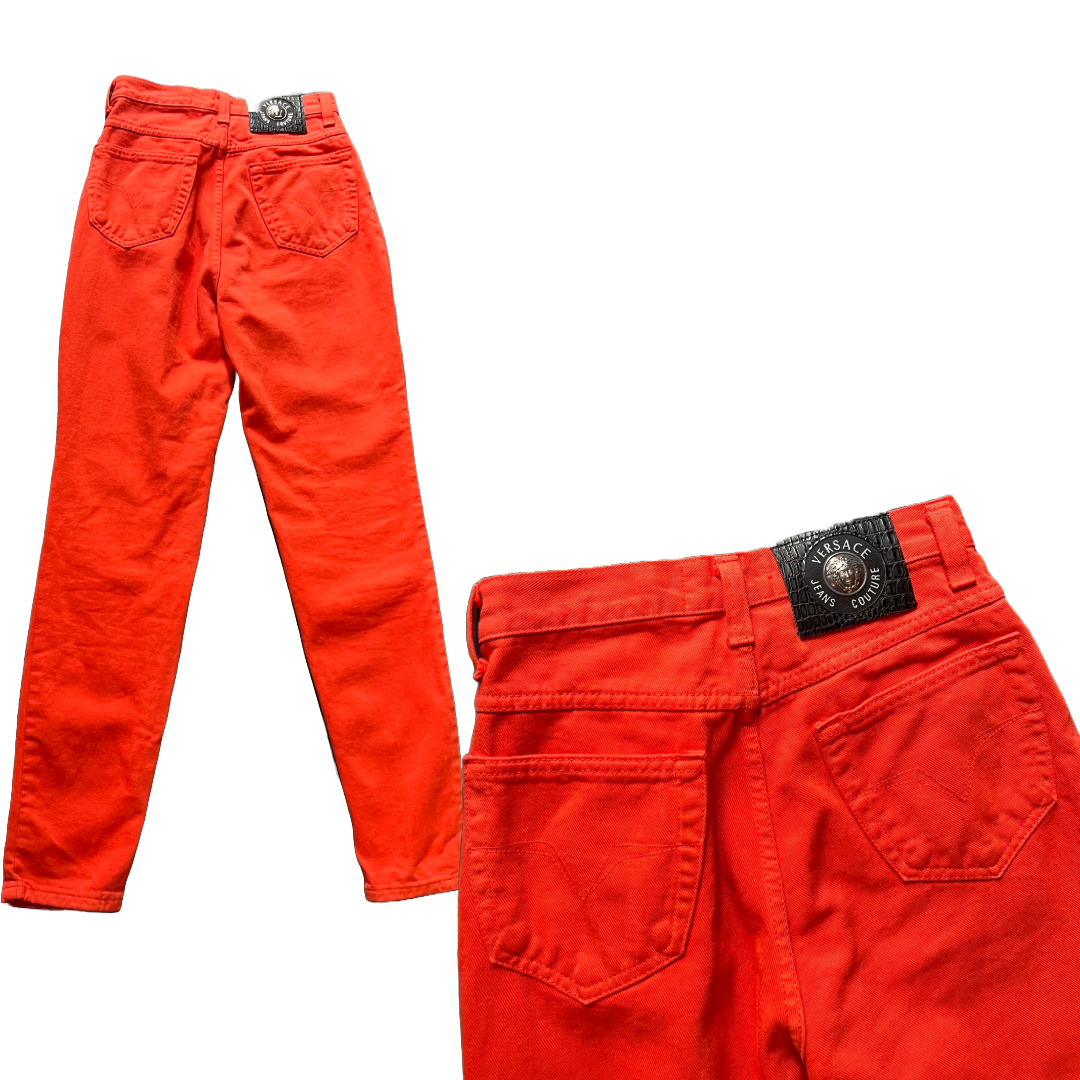Versace Jeans Couture 90s Orange Jeans — vintage 1990s Versace bottoms in orange