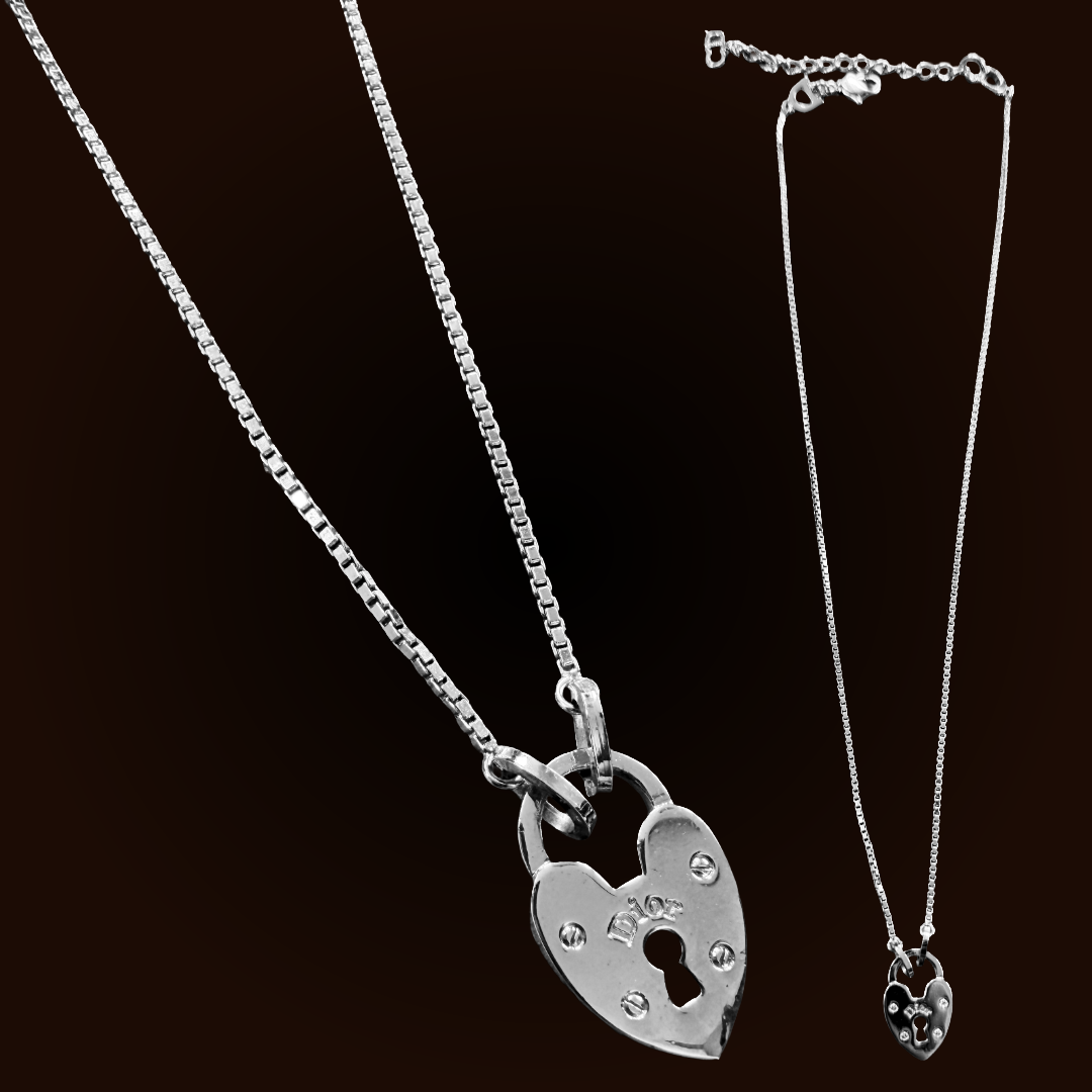 Christian Dior Galliano heart lock charm vintage necklace.