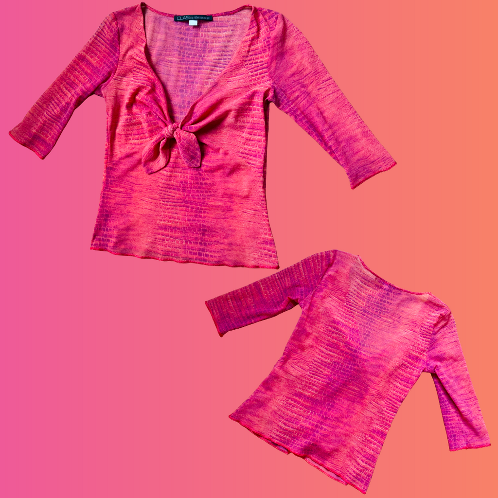 Roberto Cavalli Class Label Mesh Reptile Print Sheer Top — vintage 2000s Roberto Cavalli top in pink, orange, purple