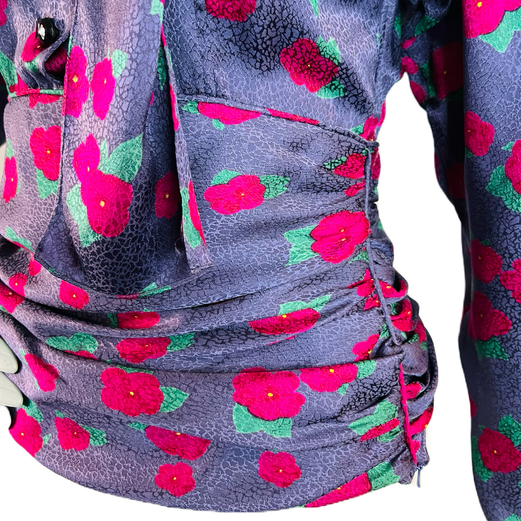 Ungaro Pussy Bow Floral Purple Silk Blouse — vintage Ungaro top in purple