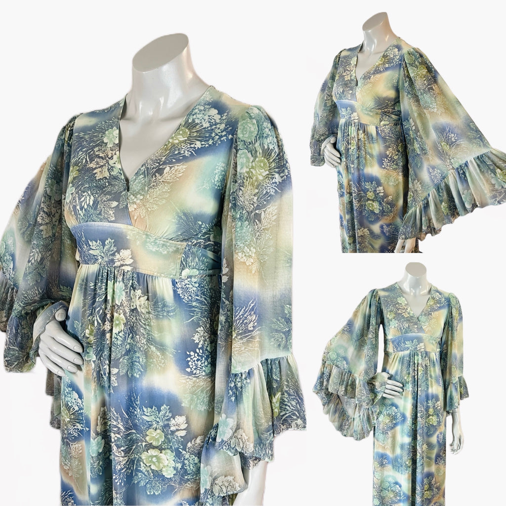 Angel Sleeve 1970s Ethereal Romance Maxi Dress — vintage 1970s dress