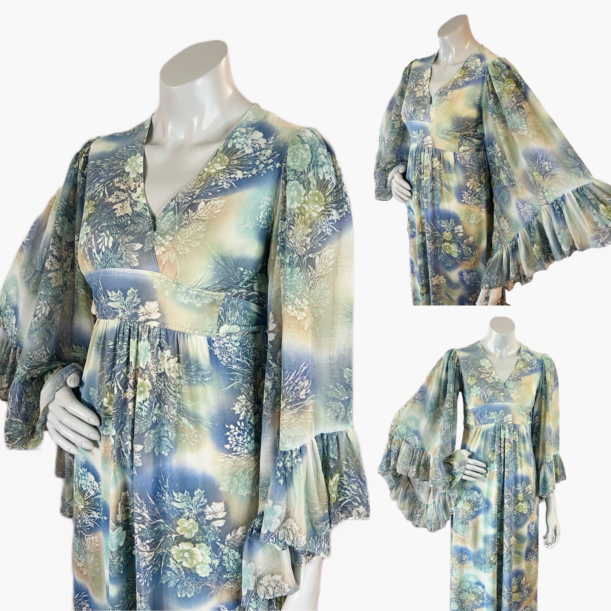 Angel Sleeve 1970s Ethereal Romance Maxi Dress — vintage 1970s dress