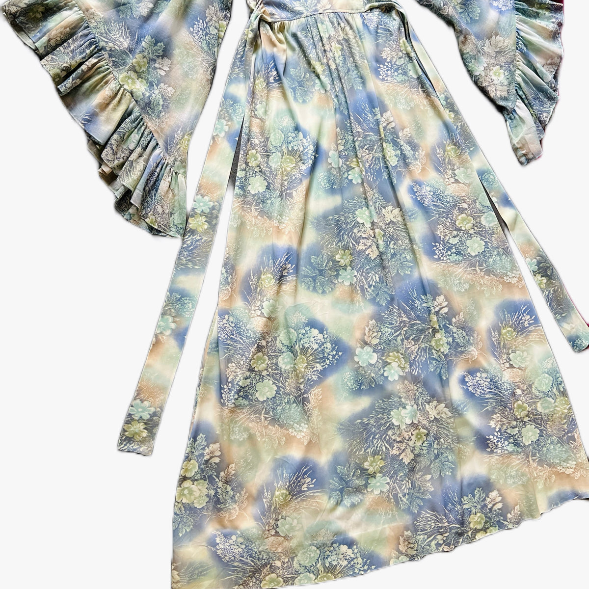 Angel Sleeve 1970s Ethereal Romance Maxi Dress — vintage 1970s dress