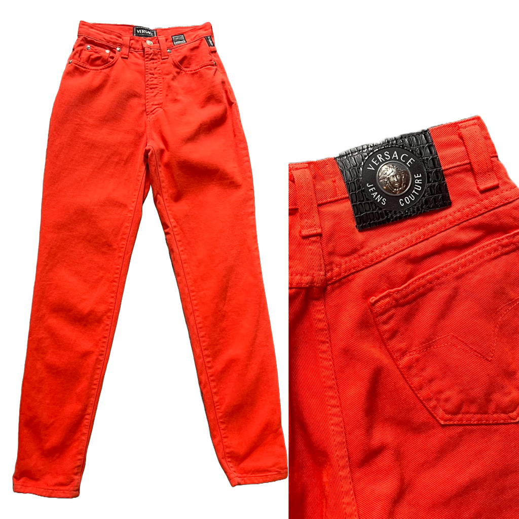 Versace Jeans Couture 90s Orange Jeans — vintage 1990s Versace bottoms in orange