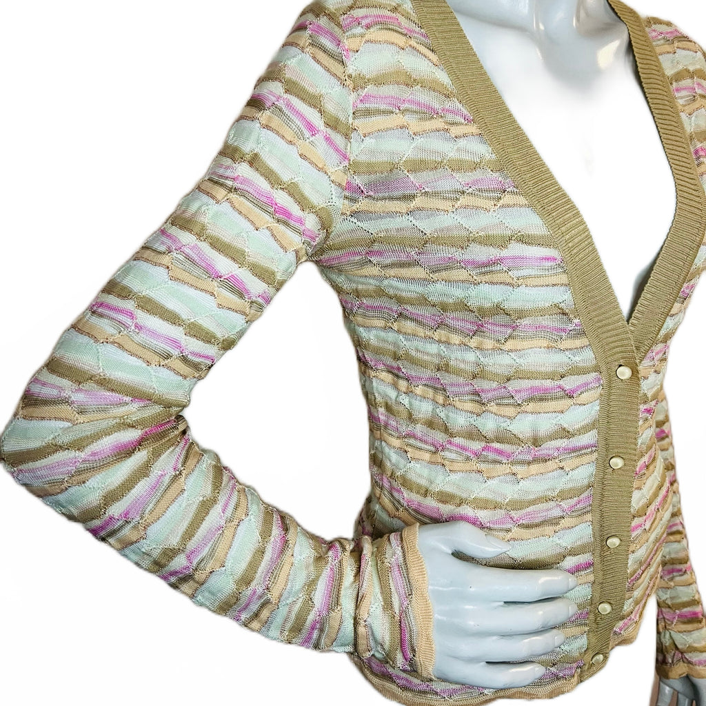 M Missoni Knit Cardigan with Metallic Threads — vintage Missoni top in orange, brown, beige