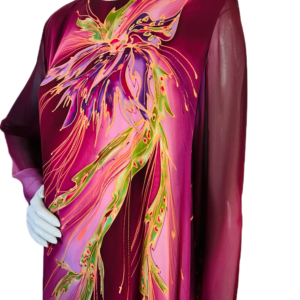 Yolanda Lorente for Imagnin Hand Painted Silk Dress — vintage Yolanda Lorente dress in multicolour