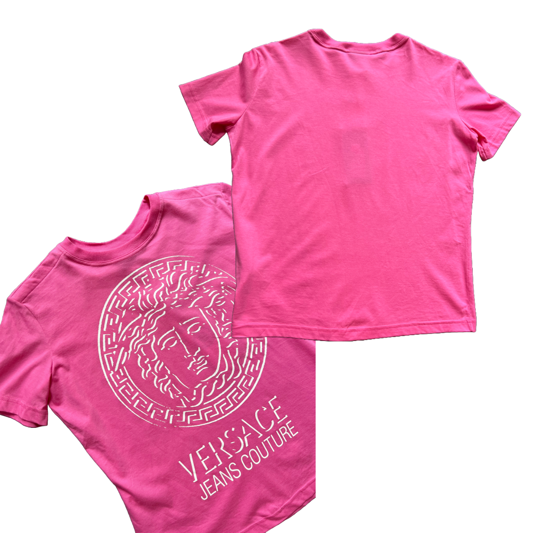 Versace JC 90s Bubblegum Medusa Pink T-Shirt — vintage 1990s Versace top in pink