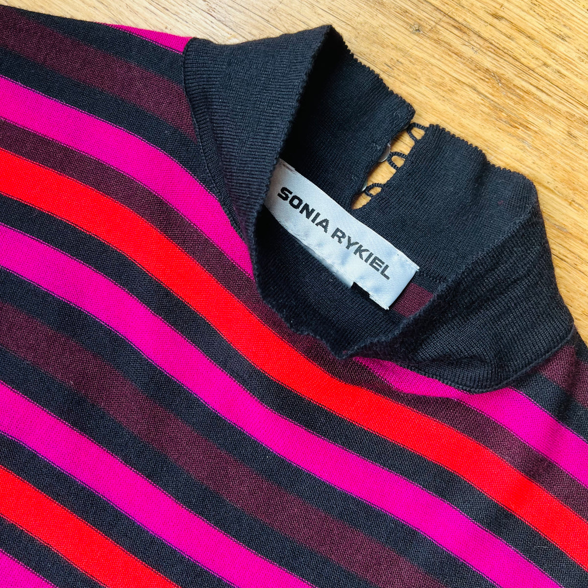 Sonia Rykiel Cashmere Striped Knit Mock Neck Top — vintage Sonia Rykiel top
