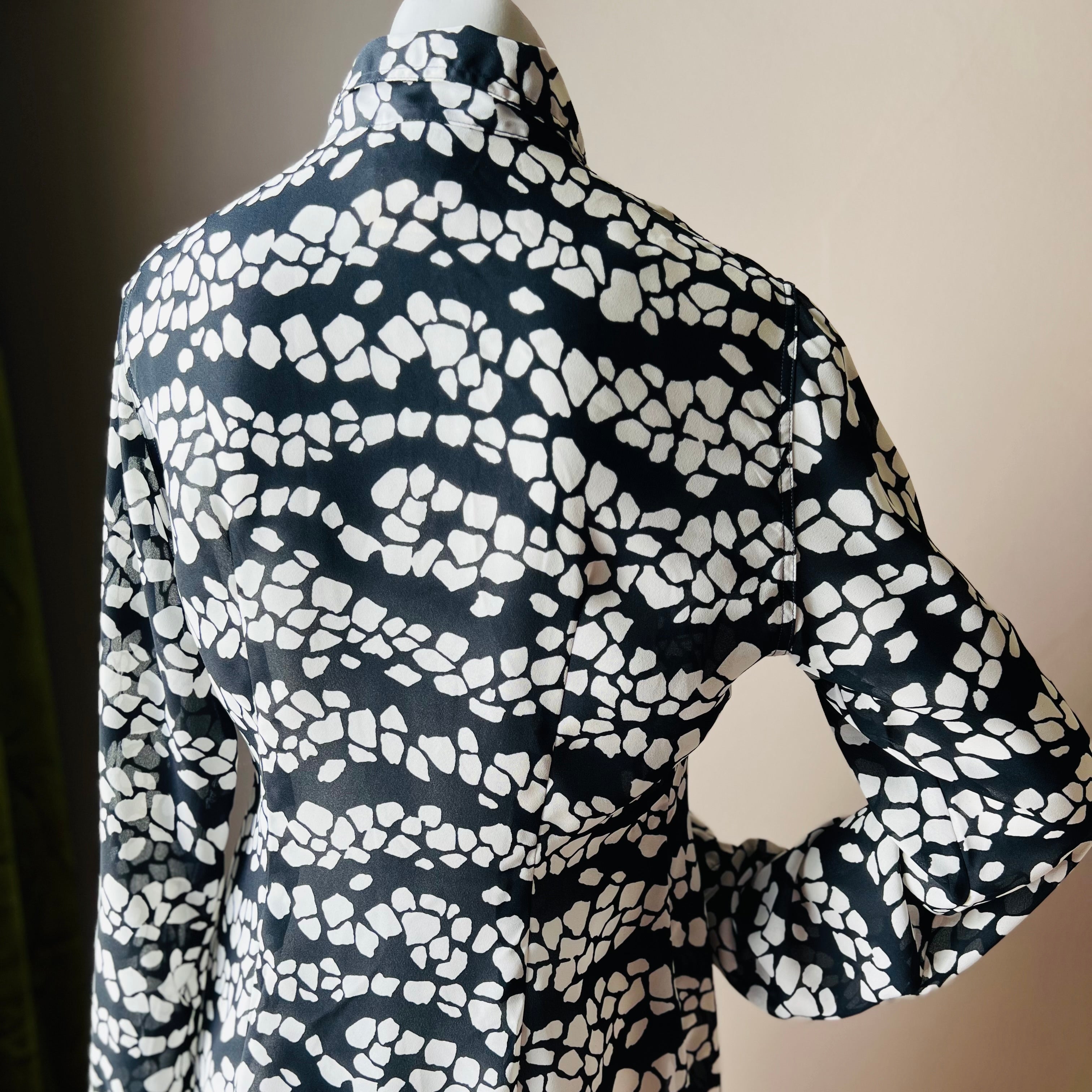 Versace JC 90s Black & White Print Sheer Blouse — vintage 1990s Versace top in black, white