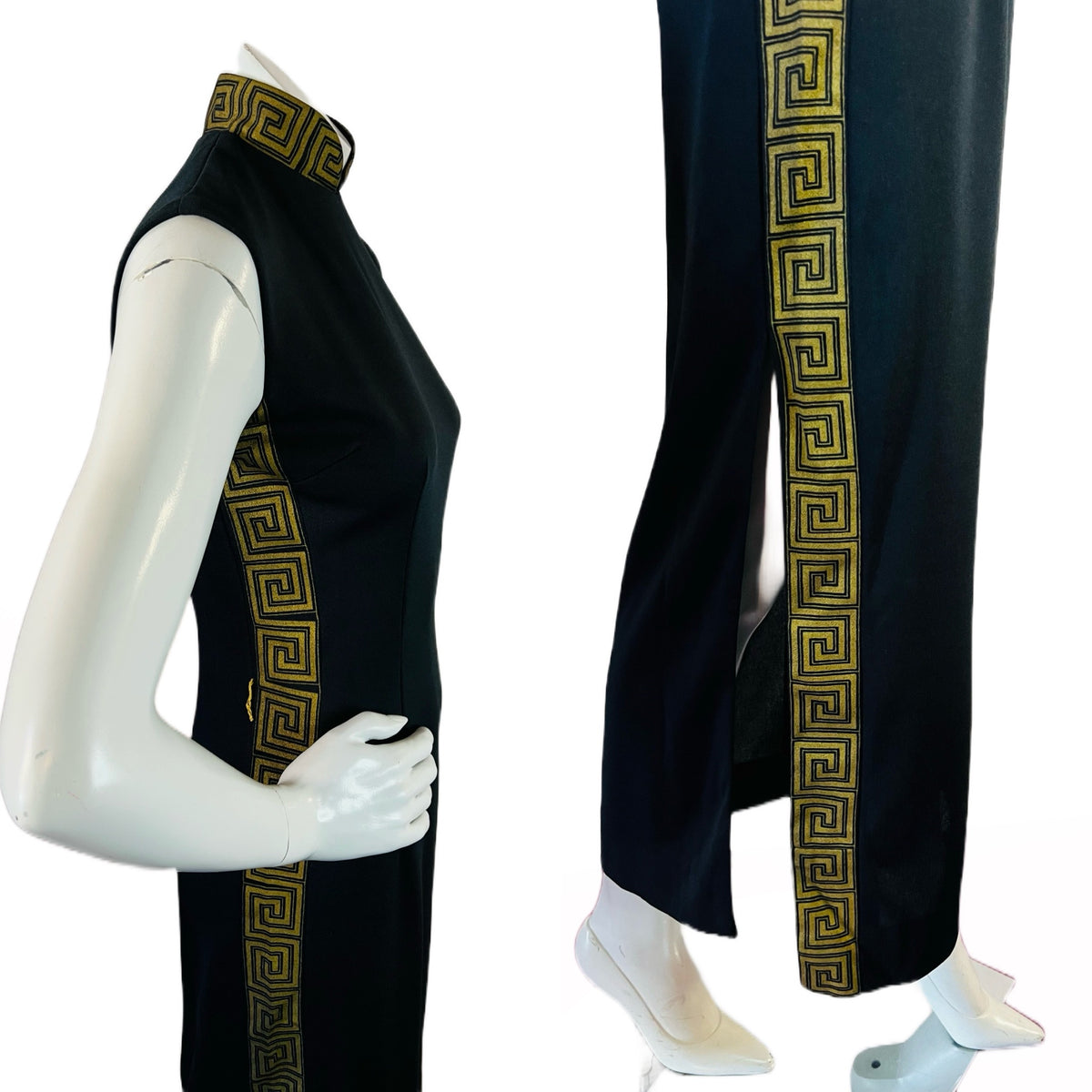 Shaheen Black & Gold 70s Hostess Gown Maxi Dress — vintage 1970s Alfred Shaheen California Hawaii dress in black, gold