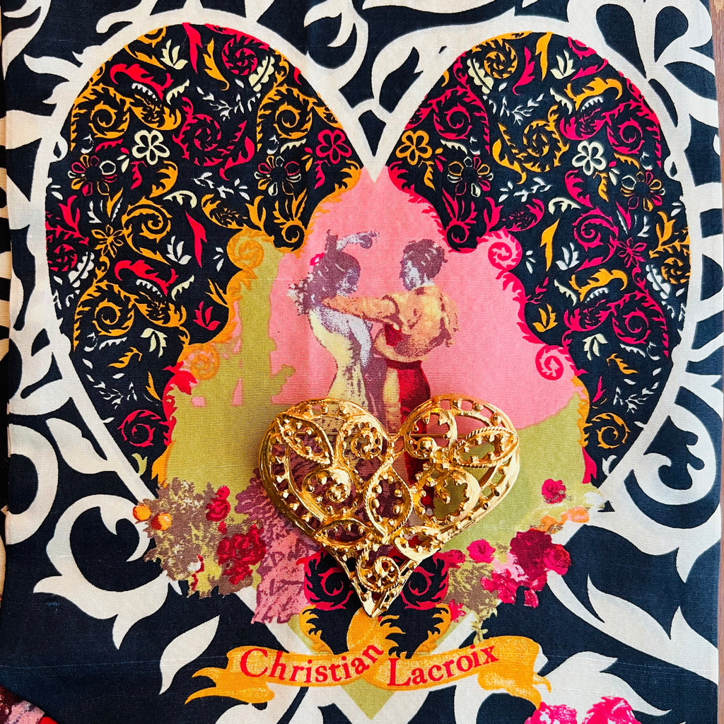 Christian Lacroix Bijoux Signed Gold Heart Brooch — vintage Christian Lacroix jewellery in gold