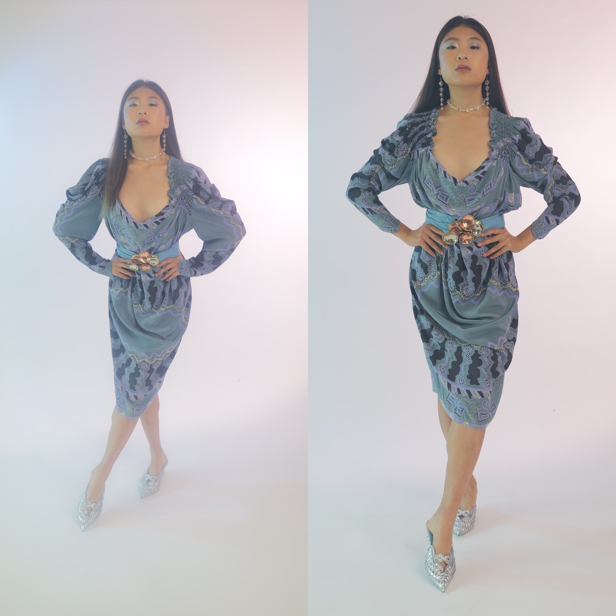 Zandra Rhodes London Blue Silk Dress — vintage Zandra Rhodes dress in blue