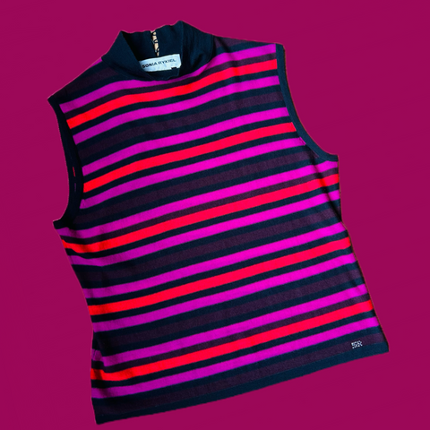 Sonia Rykiel Cashmere Striped Knit Mock Neck Top