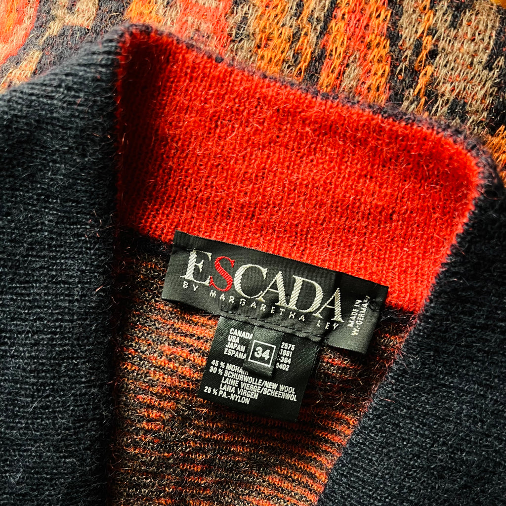 Escada Cardigan Mohair Knit Sweater w Pockets — vintage Escada knit in black
