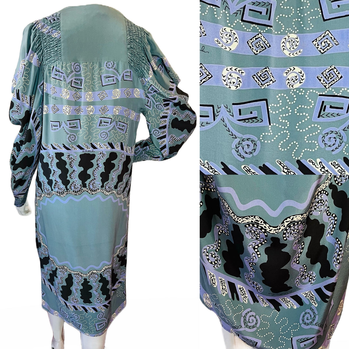 Zandra Rhodes London Blue Silk Dress — vintage Zandra Rhodes dress in blue