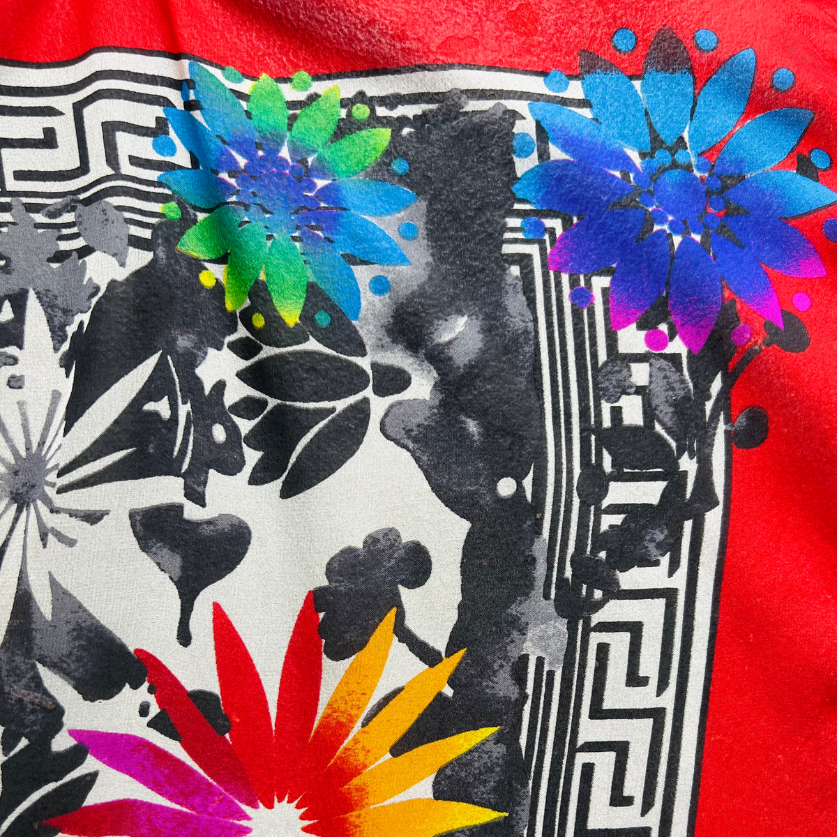 Atelier Versace 90s Large Rainbow Silk Scarf — vintage 1990s Versace scarf in multicolour