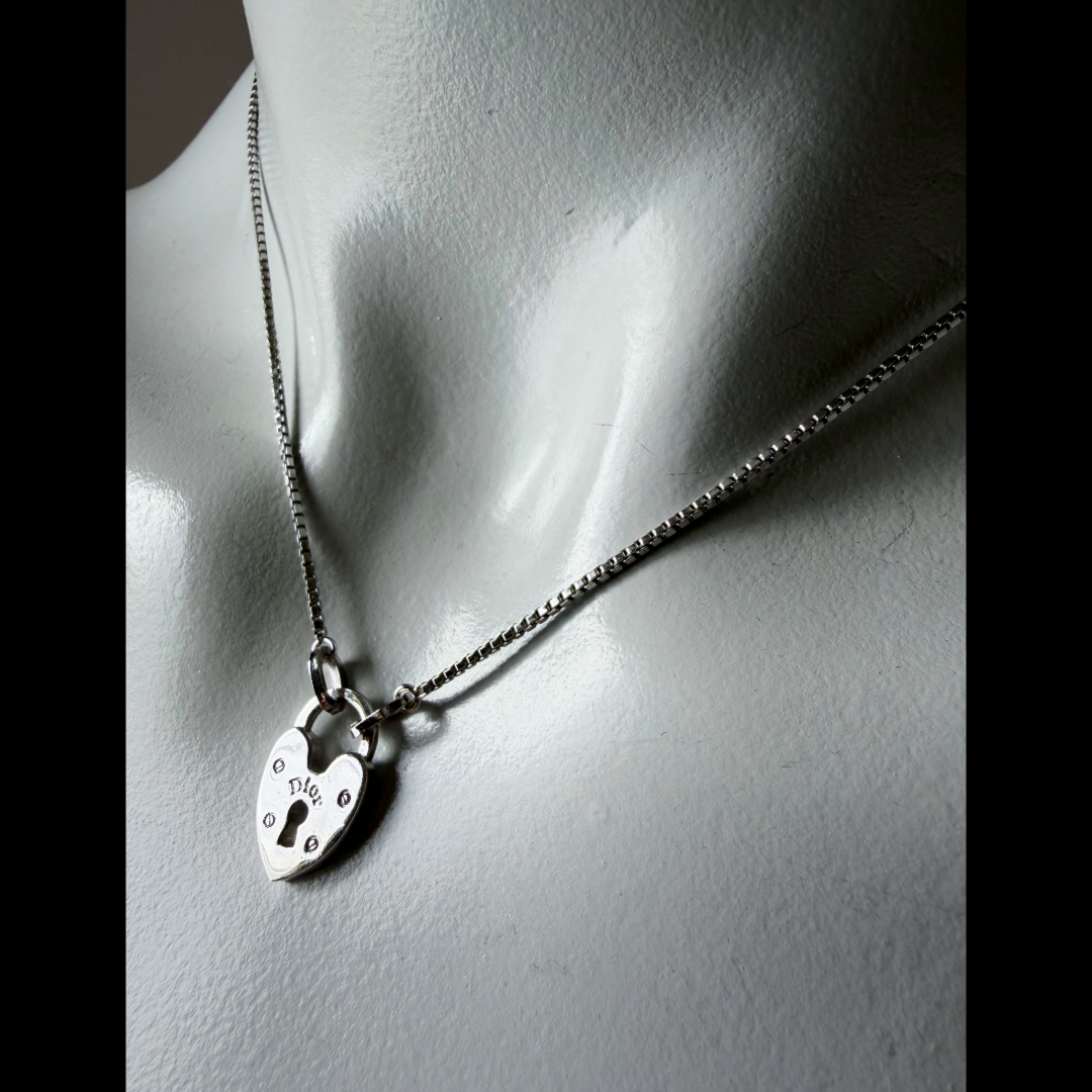 Christian Dior Silver Heart Lock Charm Necklace – Empress Vintage Christian Dior Silver Heart Lock Charm Necklace – Empress Vintage