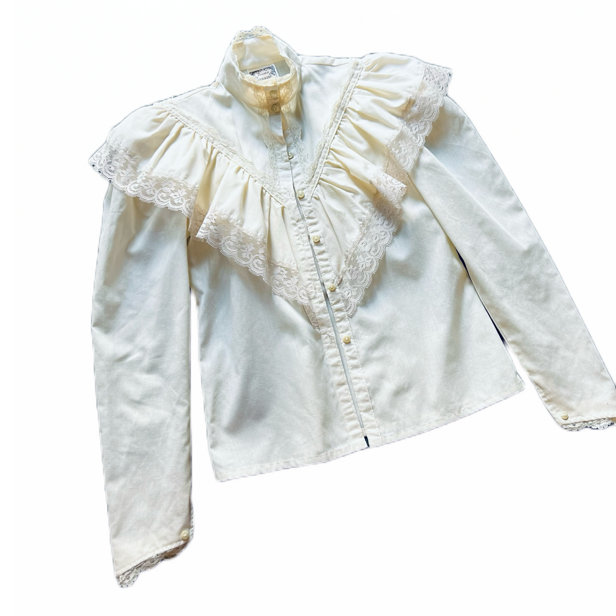 Gunne Sax Creme Victoriana Lace + Cotton Blouse — vintage 1970s Gunne Sax top