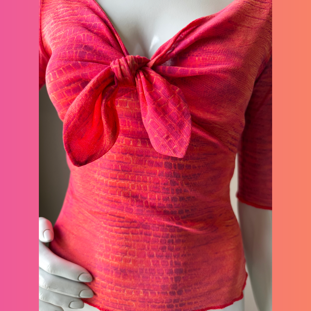 Roberto Cavalli Class Label Mesh Reptile Print Sheer Top — vintage 2000s Roberto Cavalli top in pink, orange, purple