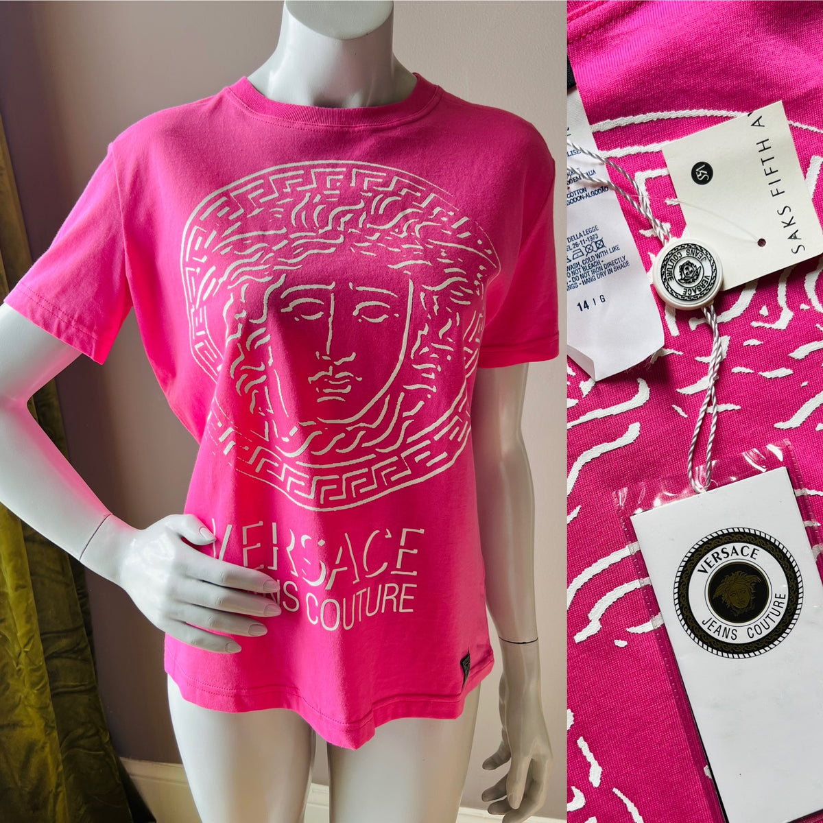 Versace JC 90s Bubblegum Medusa Pink T-Shirt — vintage 1990s Versace top in pink
