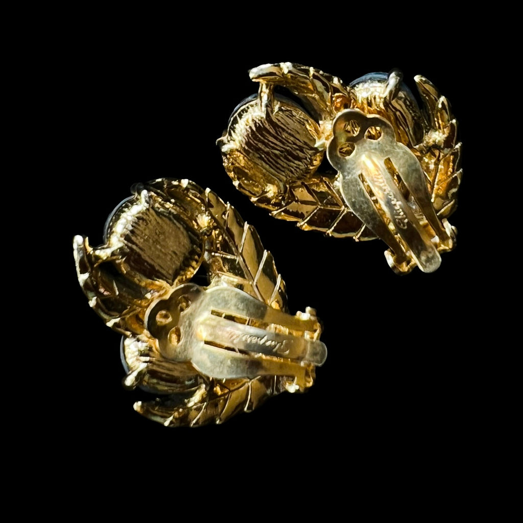 Schiaparelli Gold & Blue Foiled Glass Clip On Earrings — vintage Schiaparelli jewellery in gold, blue