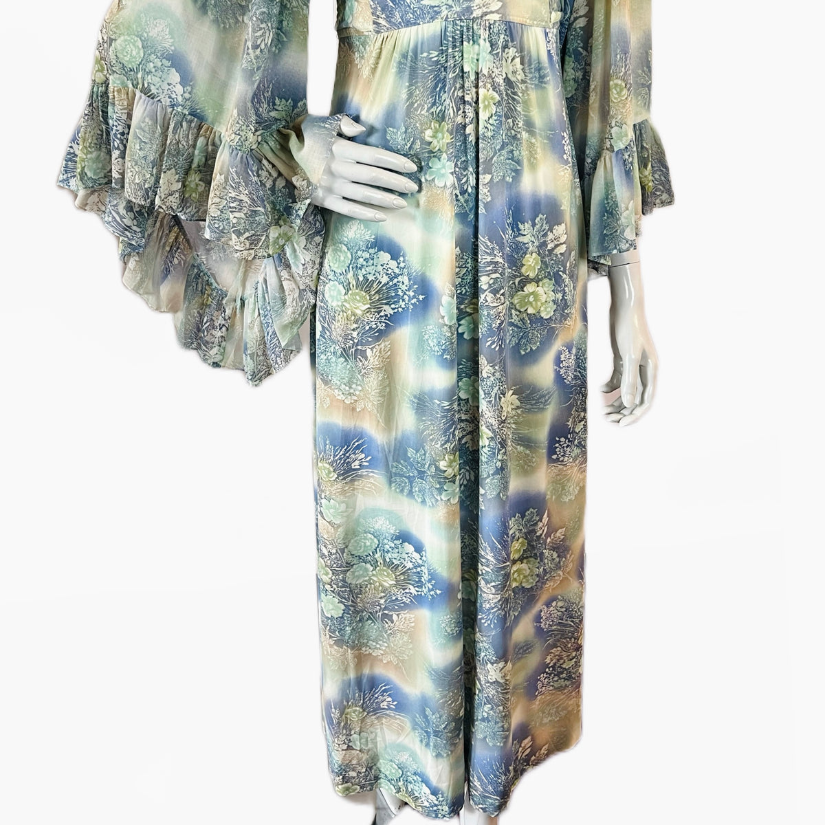 Angel Sleeve 1970s Ethereal Romance Maxi Dress — vintage 1970s dress