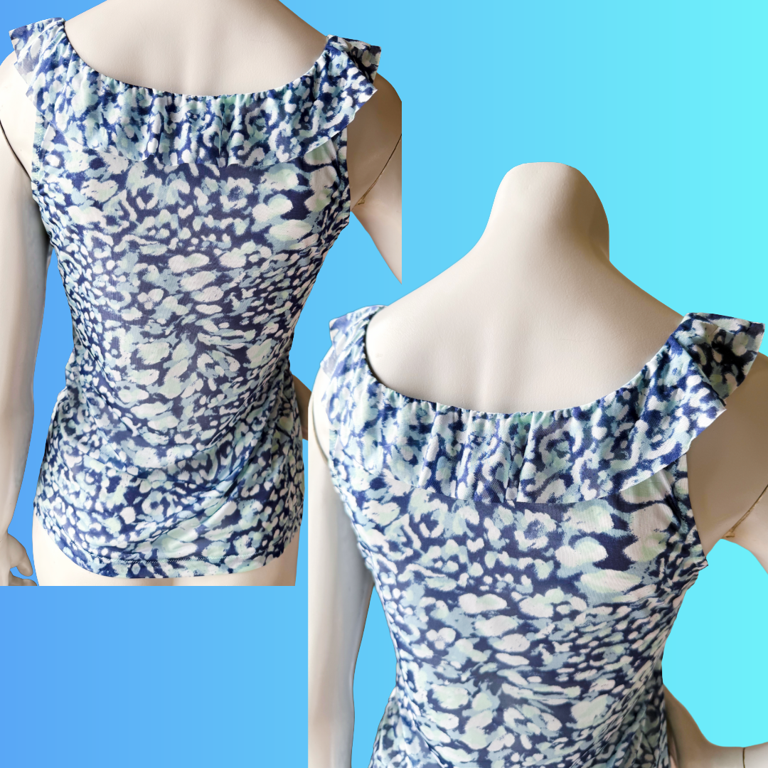 Blumarine Sheer Blue Ruffle Tank