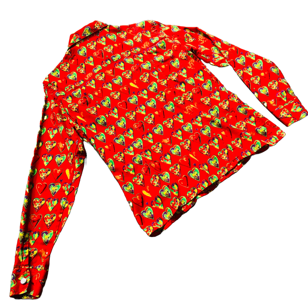 Gianni Versace Jim Dine Hearts Print Button Up Shirt — vintage Versace top in red, silver