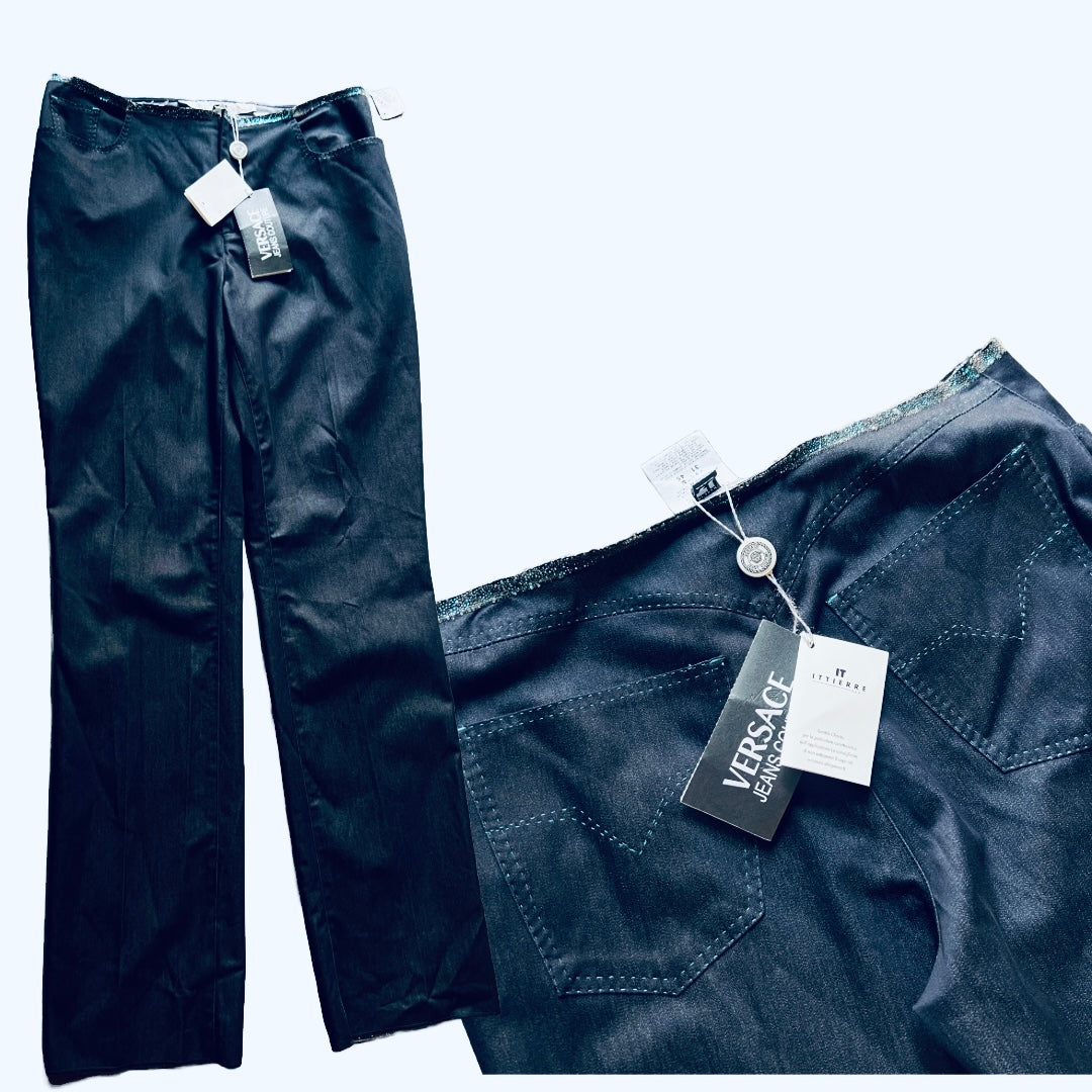 Versace Jeans Couture y2k Blue Glitter Pants — vintage 2000s Versace bottoms in blue