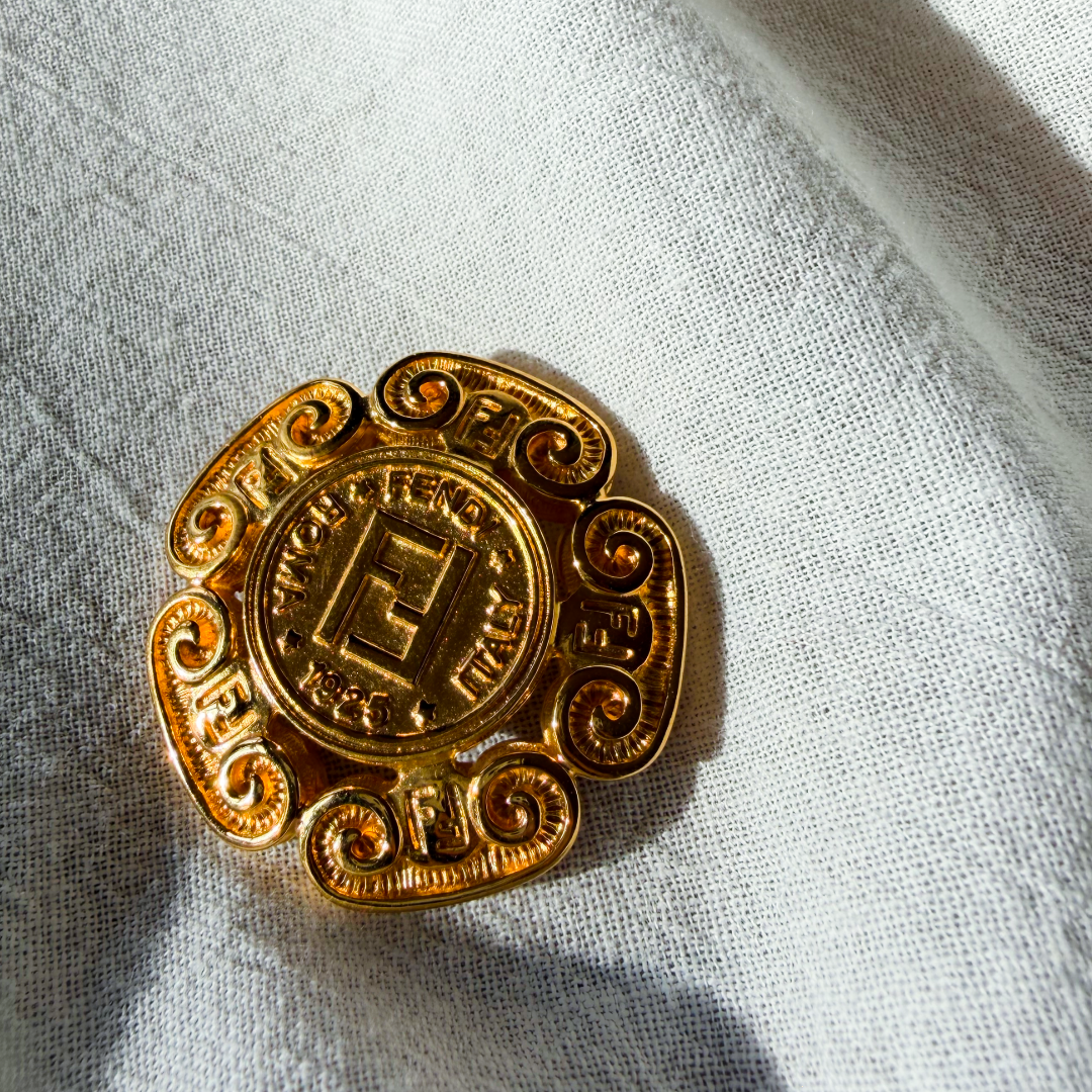 Fendi Gold Plated FF 1925 Brooch — vintage Fendi jewellery in gold