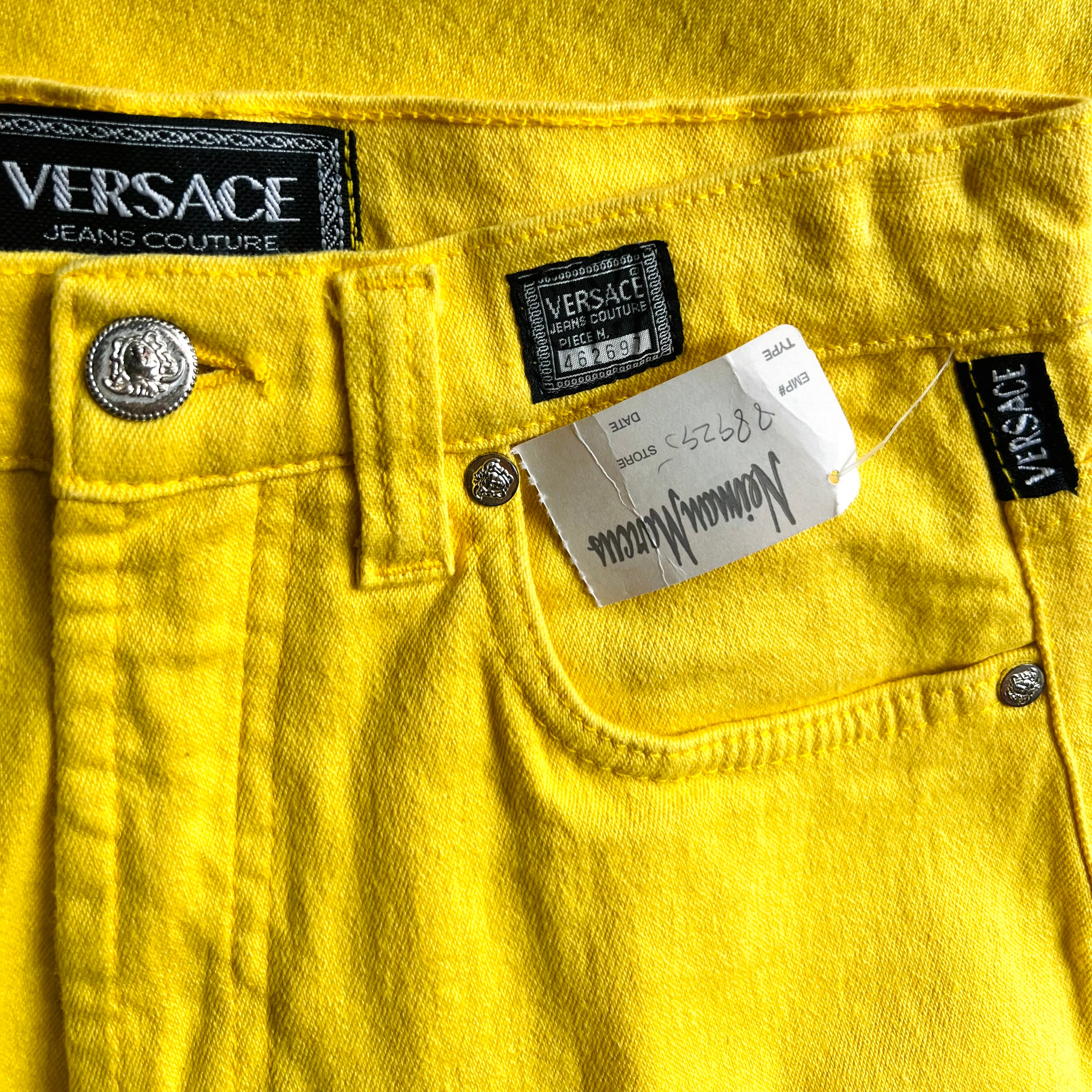 Versace Jeans Couture 90s Yellow Jeans — vintage 1990s Versace bottoms in yellow