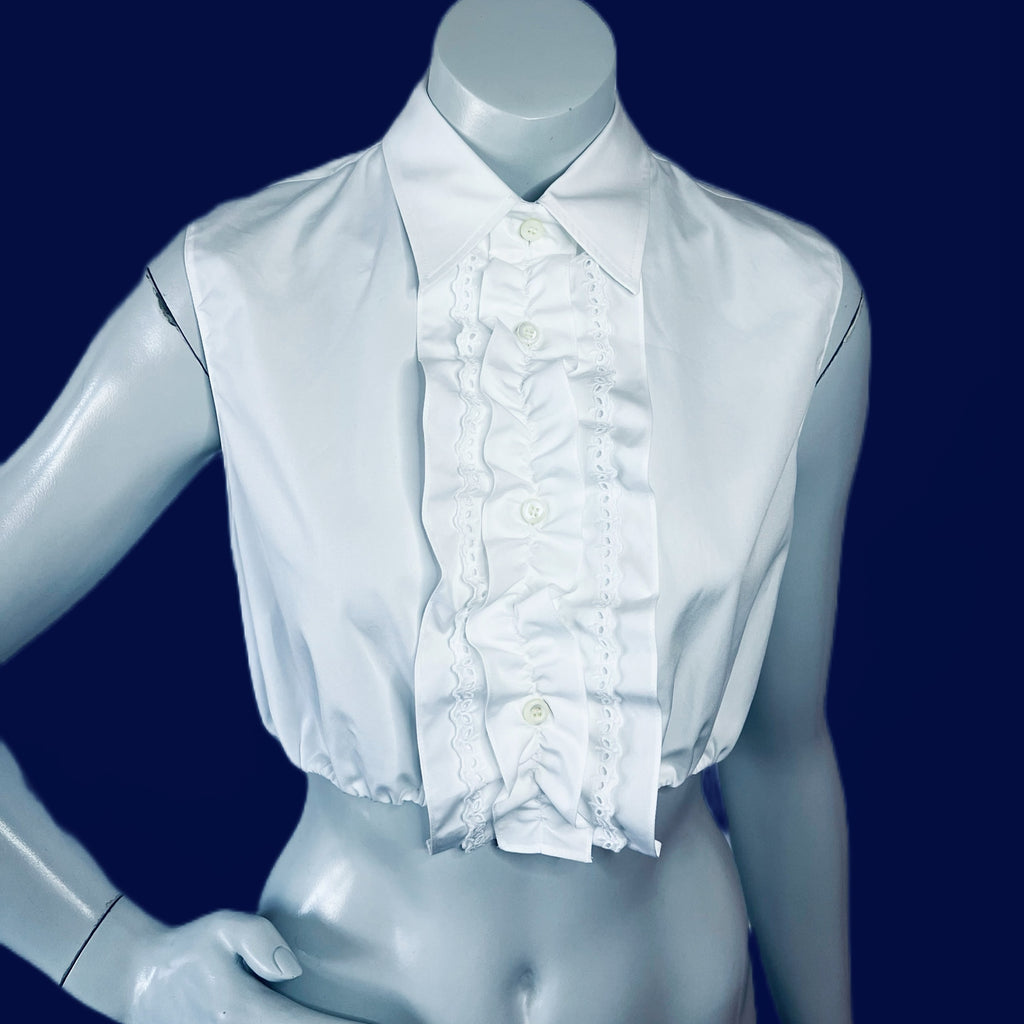 Authentic Prada cotton blouse with detachable ruffle collar.