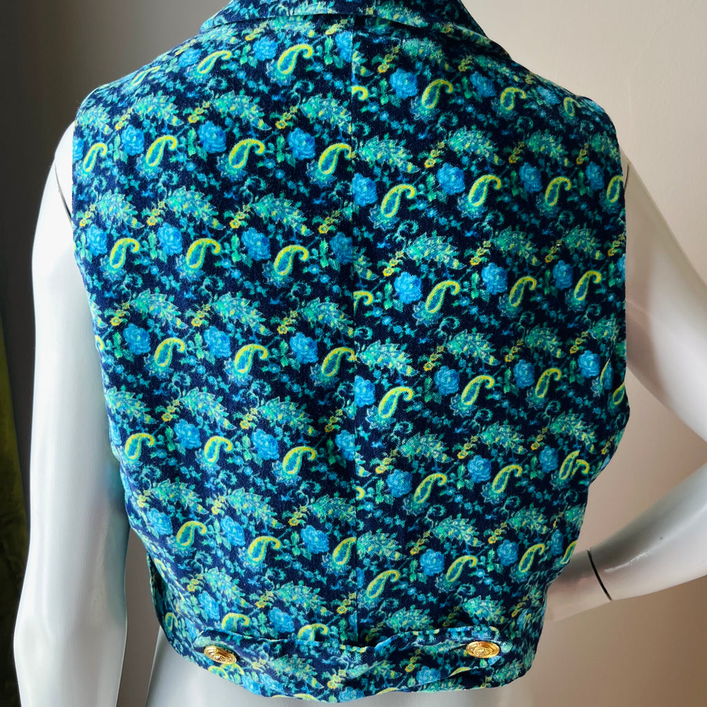 Versace JC 90s Blue & Green Cotton Velvet Top — vintage 1990s Versace top in green, blue